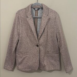 NWOT- Lands' End Fleece Jacket Blazer, tan houndstooth, L (14-16)